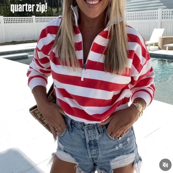 JoyLab Red and White Cropped Half Zip - Picture 6 of 7